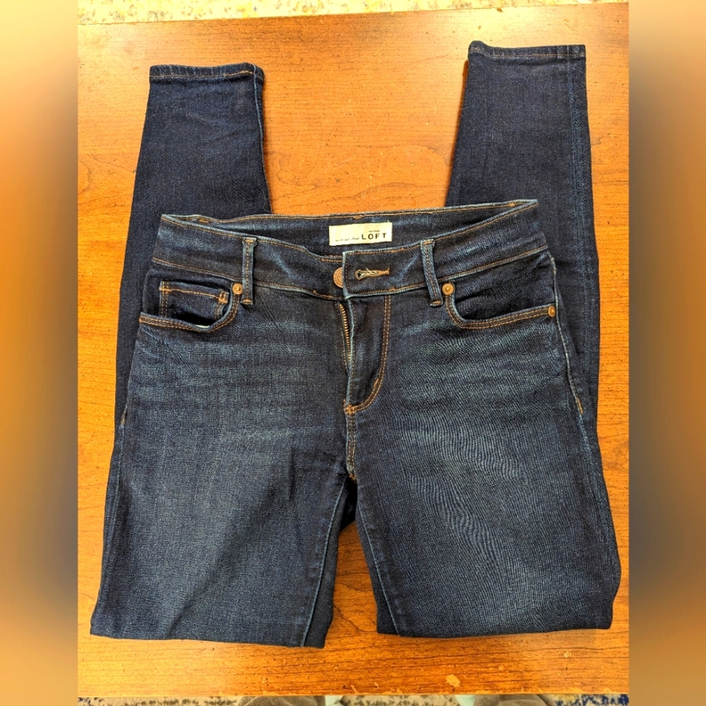 Loft Dark Blue Denim Jeans High Stretch Size 24 Petite